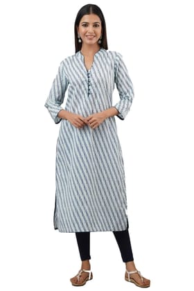 JAIPURETHNICWEAVES Women's Cotton Cambric Lehriya Print Straight Kurta (Blue)