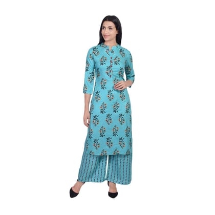 JAIPURETHNICWEAVES Women's Rayon Floral Printed Straight Kurta & Palazzo Set (Turquoise & Red)