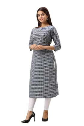 JAIPURETHNICWEAVES Women's Cotton Printed Straight Kurta (Blue)