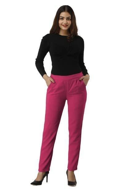 JAIPURETHNICWEAVES Women's Cotton Flax Solid Straight Trouser Pant (Magenta)