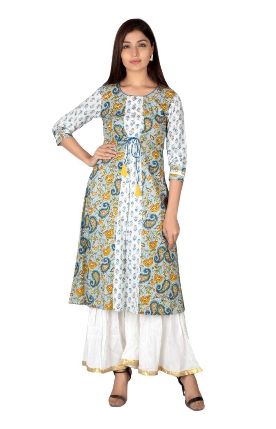 JAIPURETHNICWEAVES Women's Cotton Cambric Paisley Printed A-Line Kurta