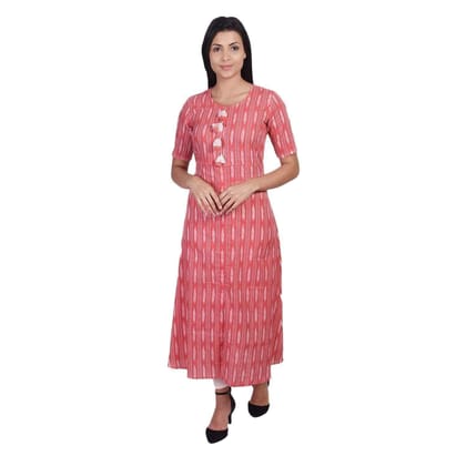 JAIPURETHNICWEAVES Women's Cotton Ikat Printed A-Line Kurta (Pink & White)