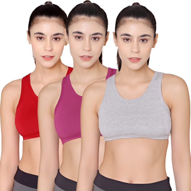 BODYCARE Women Spandex, Cotton Non-padded Wire Free Sports Bra (Pack of3)