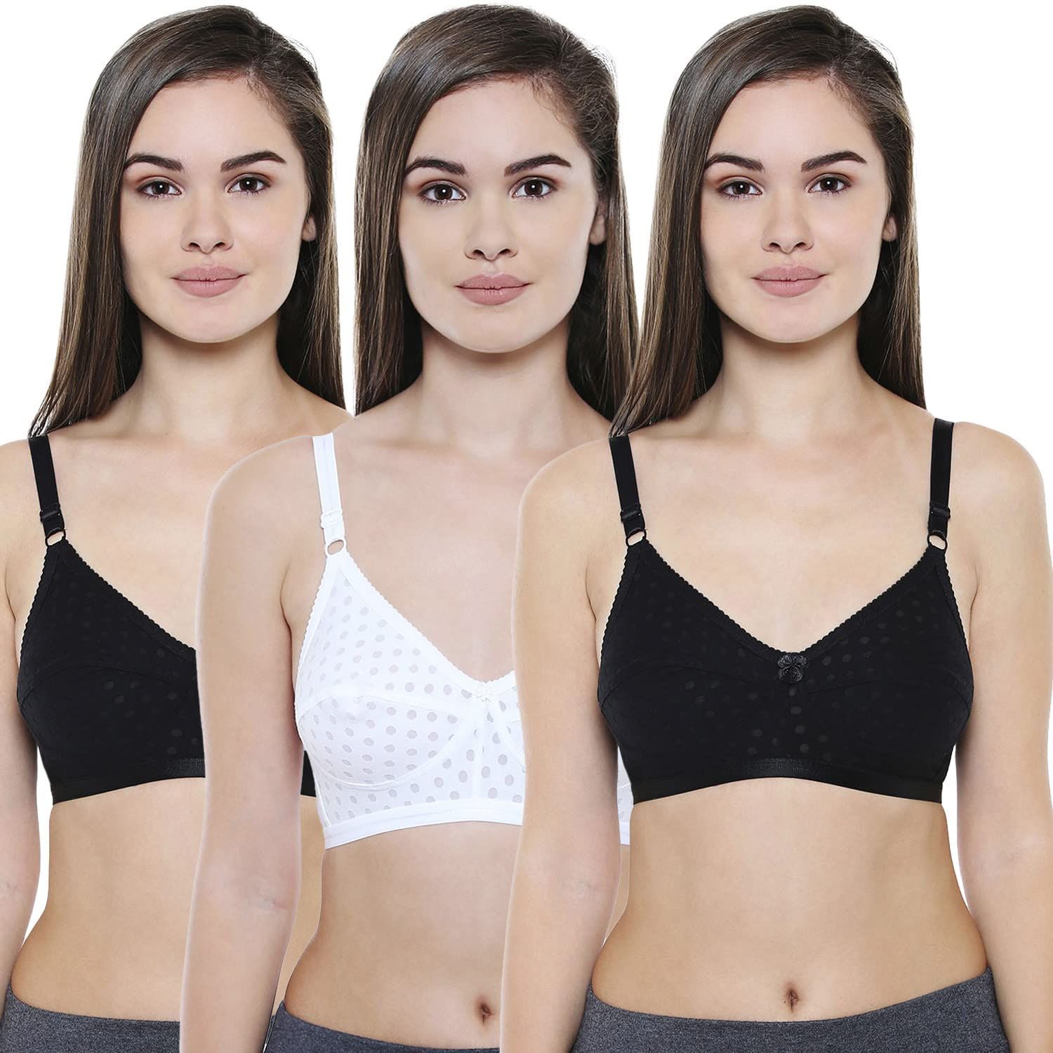 BODYCARE Pack of 3 Perfect Coverage Bra in Black-White Color - E1579BBW