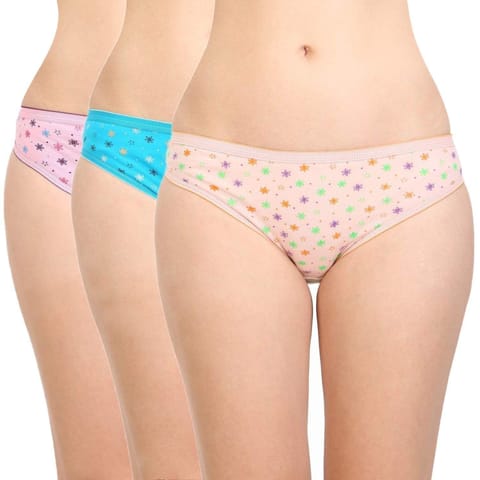 BODYCARE Women's Cotton Printed High Cut Panty Pack of 3