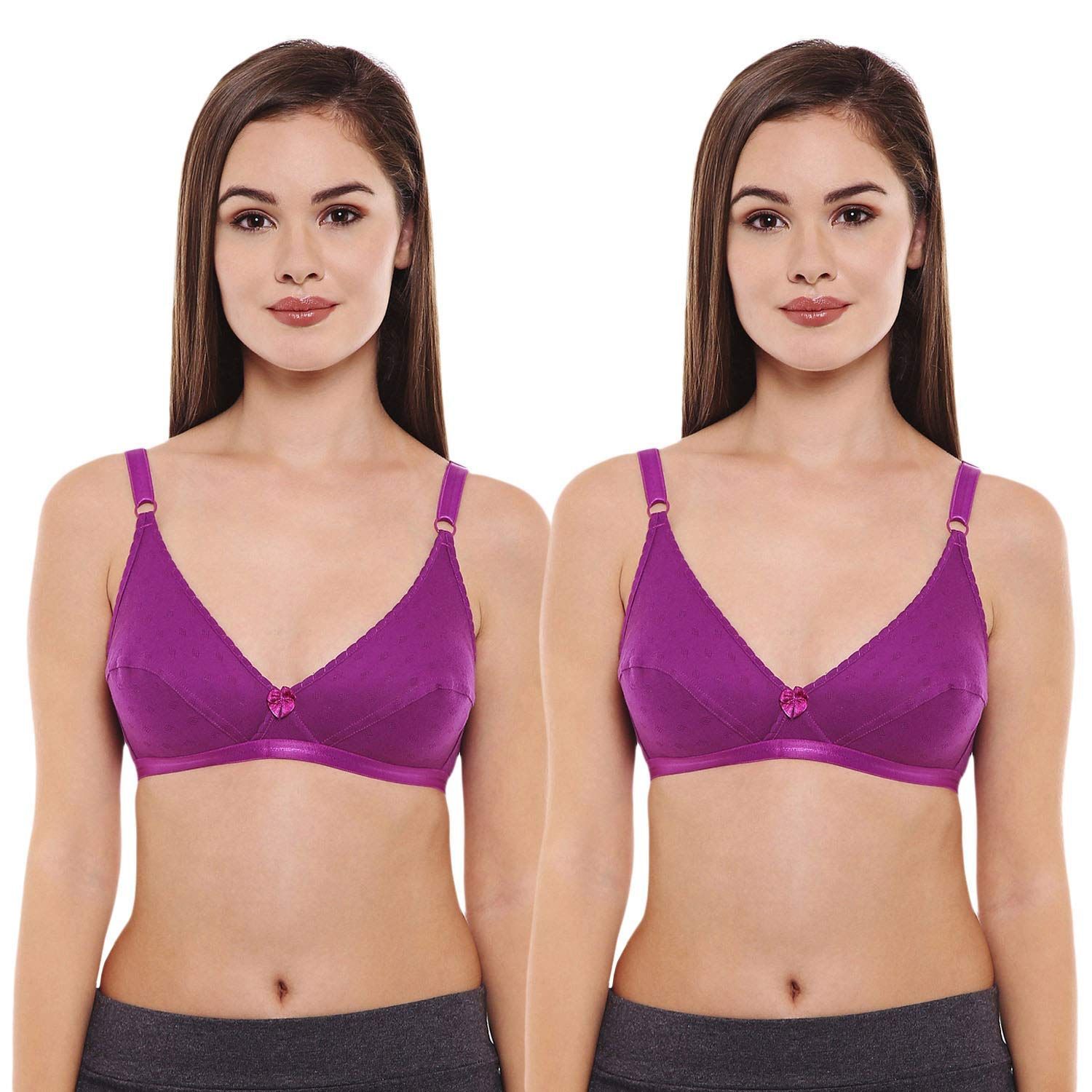 BODYCARE Women's Cotton Solid Color Seamed Bra in Pack of 2