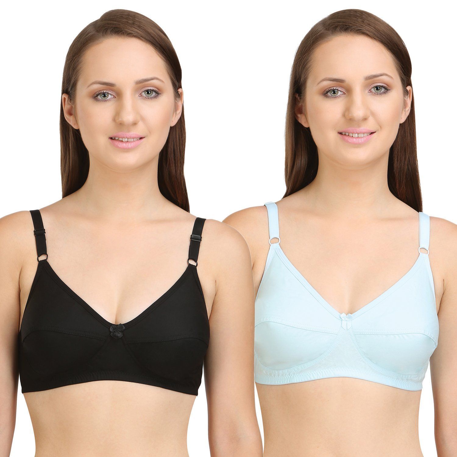 BODYCARE Pack of 2 B-C-D Cup Bra in Black-Sky Color - E6578BSK