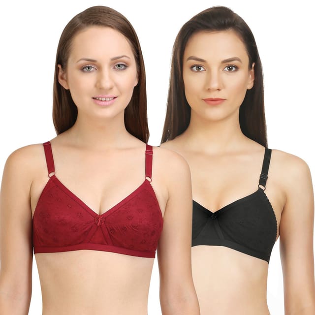 BODYCARE Pack of 2 Perfect Coverage Bra in Maroon-Black Color