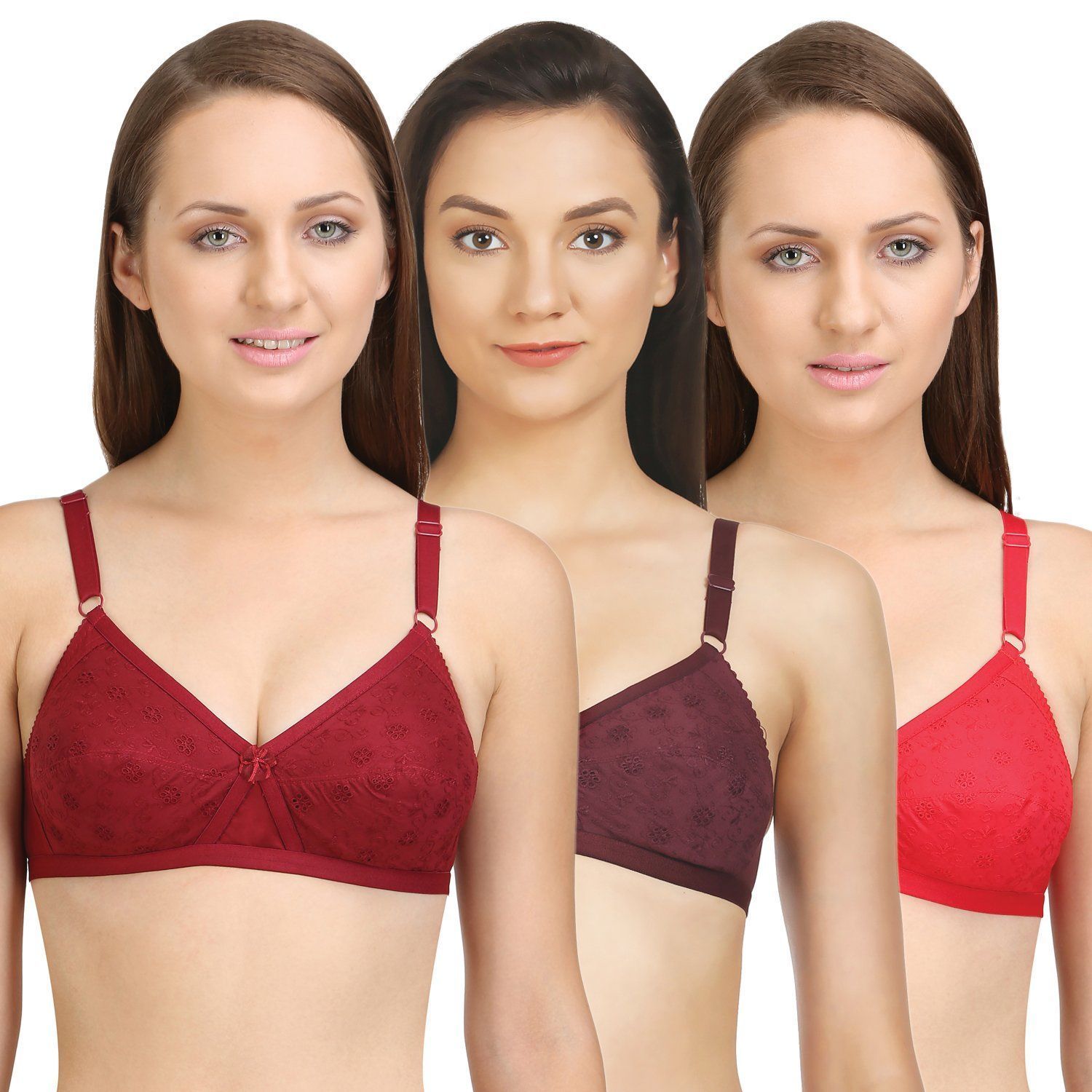BODYCARE Pack of 3 Perfect Coverage Bra in Maroon-Red-Wine Color -  E5524MHREWI