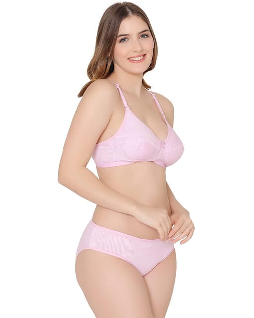 Buy Bodycare Women Combed Cotton Printed Pink Bra & Panty (Set of