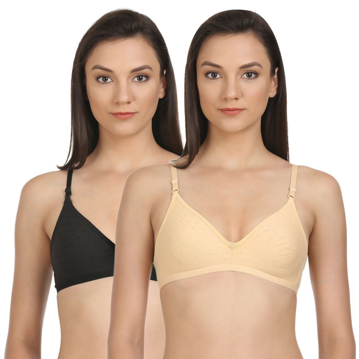 BODYCARE Pack of 2 Women's T-Shirt Bra in Black-Skin Color - E5555BS