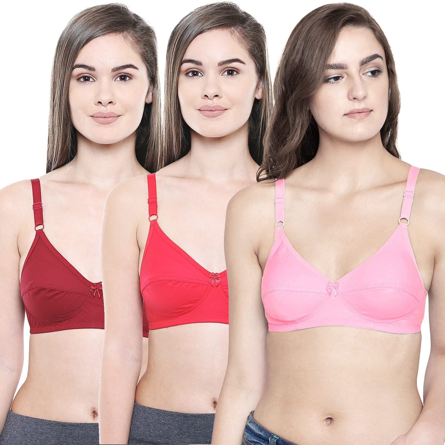 Buy BODYCARE Women Solid Non-Wired Front Open Bra(Pack of 3)_32 White at