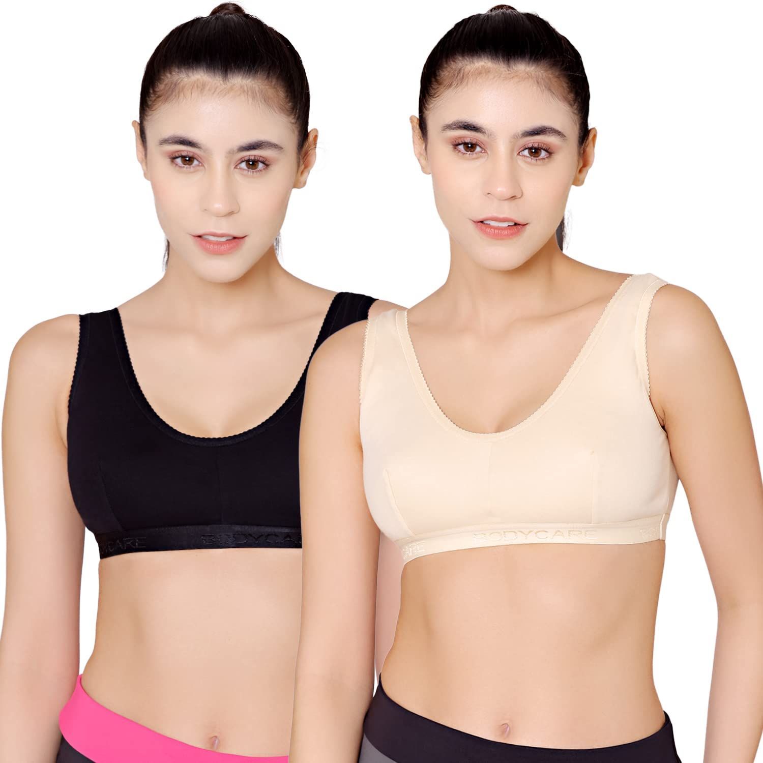 BODYCARE Women's Cotton & Polyester Padded Non-Wired Regular Bra (Pack of 2)