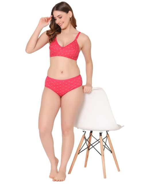 Bodycare women combed cotton printed skin bra & panty set-6450S