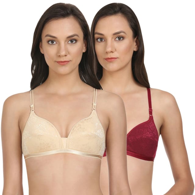 BODYCARE Pack of 2 Lightly Padded T-Shirt Bra in Maroon-Skin Color