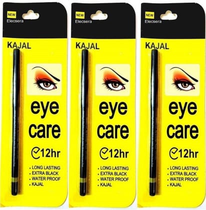 ADS Eyecare Kajal Pencil 12 Hour Extra Black Long Lasting Water Proof Kajal (Pack of 3)