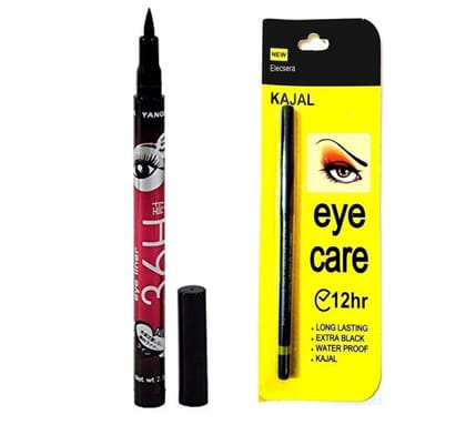 Elecsera ADS Eye Care Kajal Pencil 12 Hour Extra Black Long Lasting Water Proof Kajal with 36 hr Eyeliner