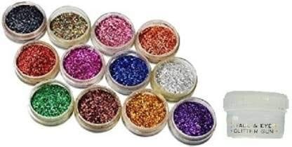 Elecsera Bright Multi Colors Eye Dry Thick Shimmer Glitters - Pack Of 12 Pcs with Eye Glue/Gum (Multicolored)