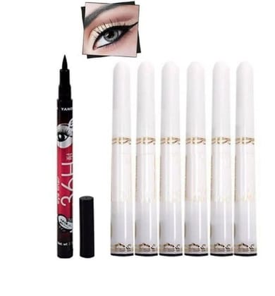 Elecsera Waterproof Eyeliner Black Pack of 6pcs with Pen Eyeliner 2.5 g (Black)