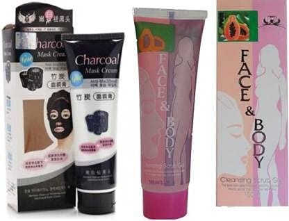 Elecsera Clean Face & Body Cleansing Scrub 100 Gm with Charcoal Face mask anti blackhead 130gm (2 Items in the set)