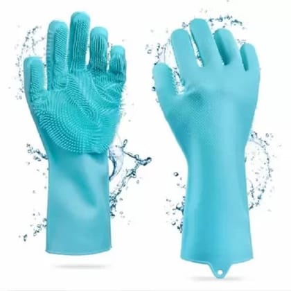 Elecsera Home Magic Silicone Dish Washing Gloves for Kitchen Dishwashing and Pet Grooming, Washing Dish, Car, Bathroom (Standard, Multicolor) -Pack of 1 Pair