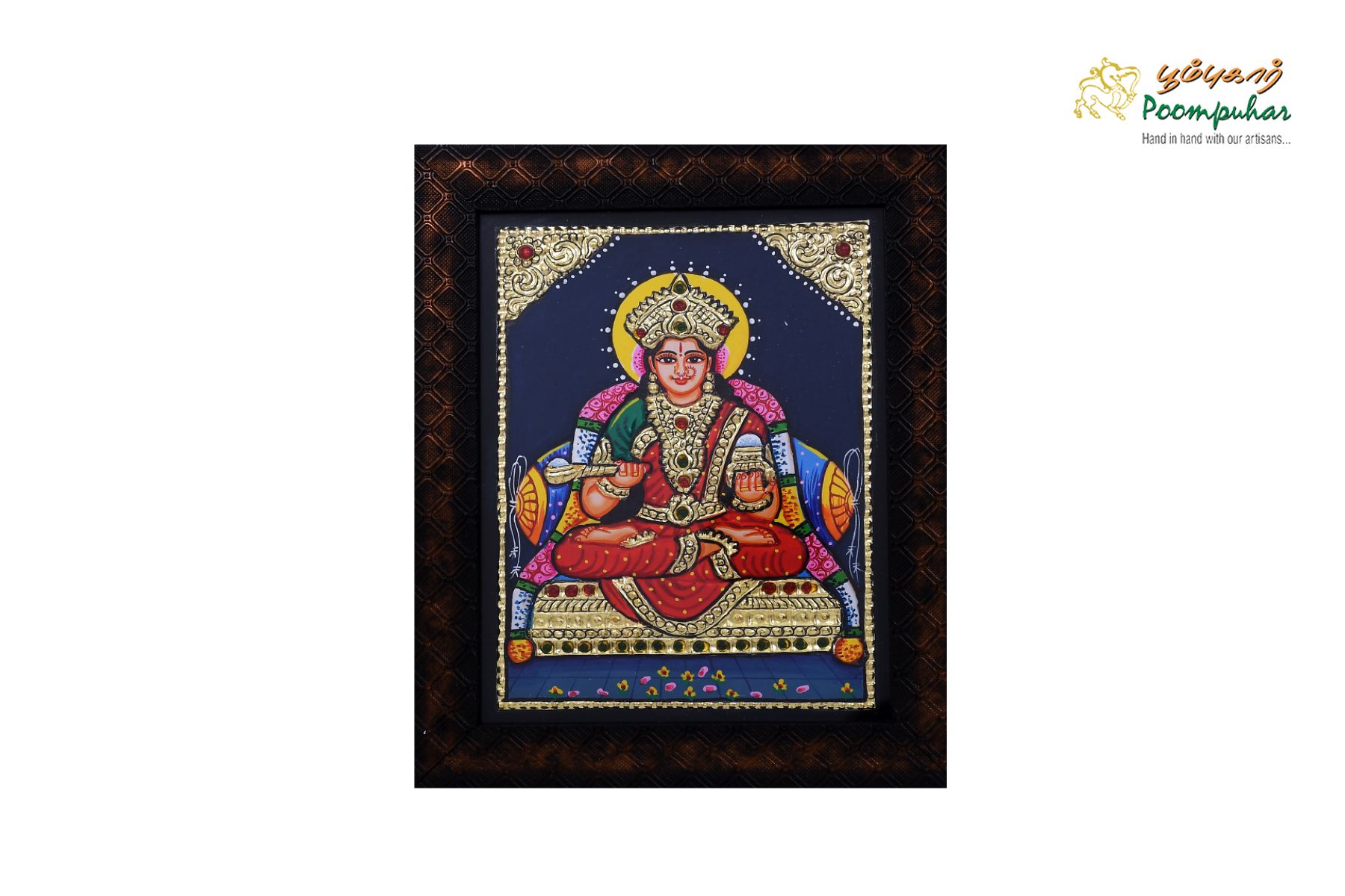 Poompuhar Peacock Tanjore Painting (Gold Foil Work, 8x6 inch), Multicolour )