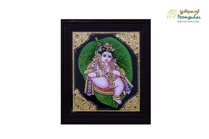 Poompuhar Peacock Tanjore Painting (Gold Foil Work, 8x6 inch), Multicolour )