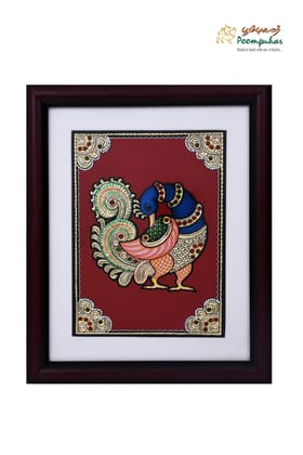 Poompuhar Peacock Tanjore Painting (Gold Foil Work, 8x10 inch), Multicolour )