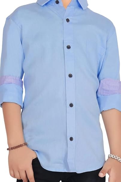 Boys Regular Fit Checkered Spread Collar Casual Shirt-Blue