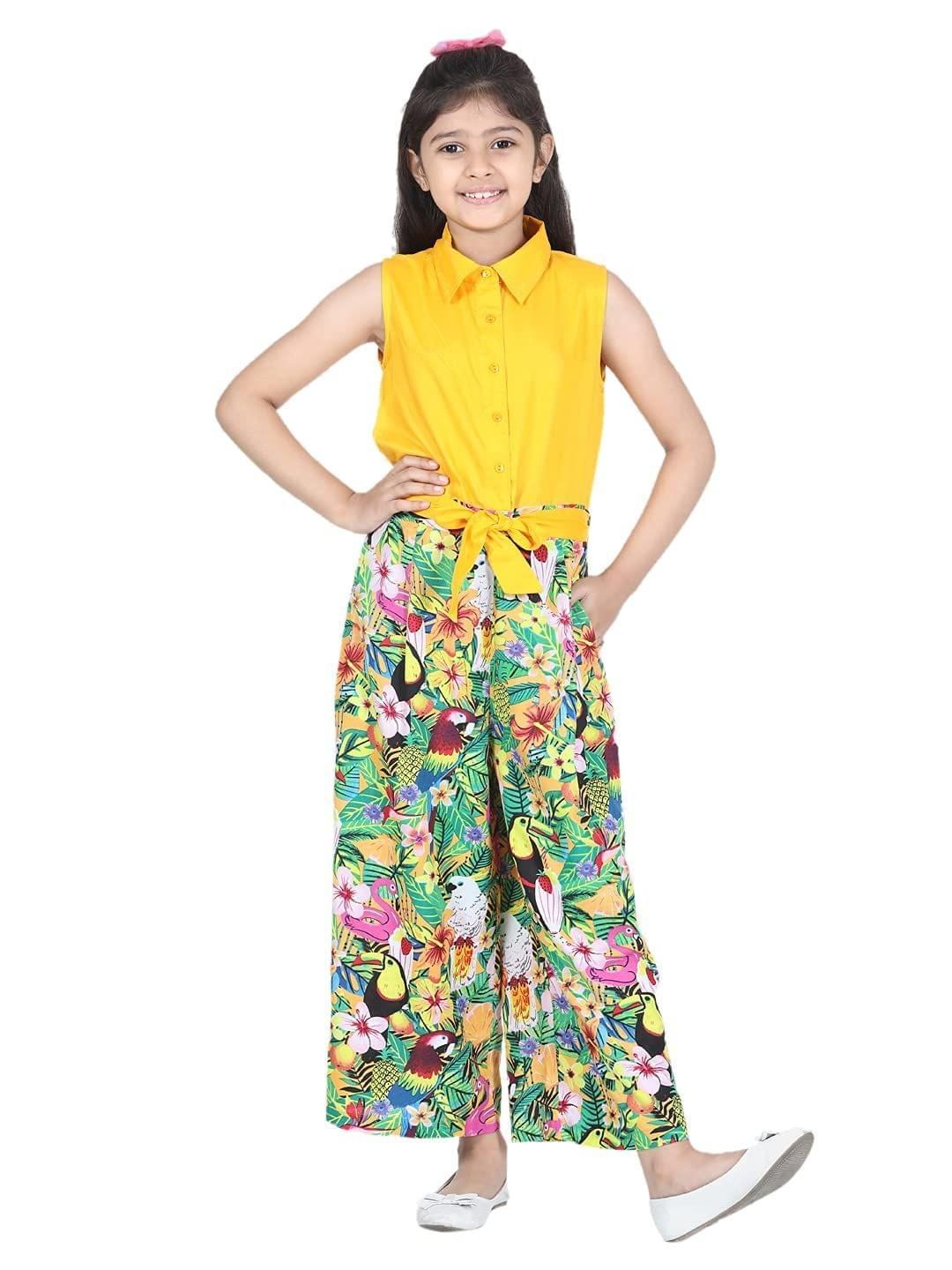 StyleStone Girls Yellow Printed Jumpsuit (9377YelloMeghaJS9-10)