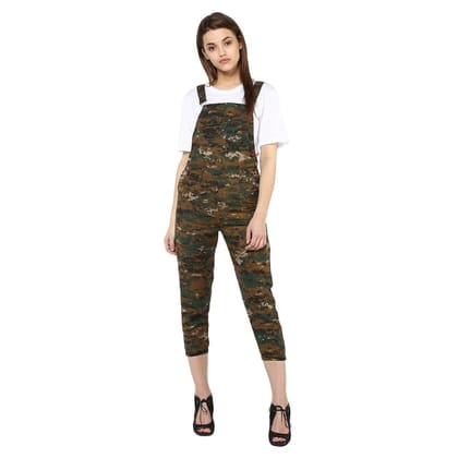 StyleStone (3204ArmyDungrL)-Women's Army Print Dungaree Pants Grey