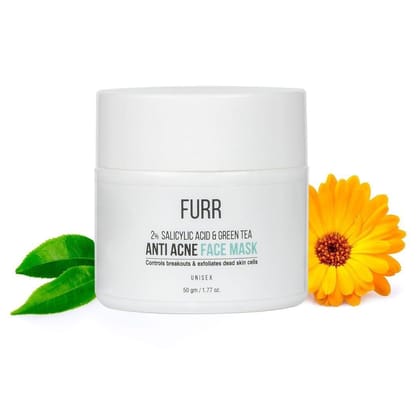 FURR 2% Salicylic Acid & Green Tea Face Mask For Acne | Tones & Repairs Skin | Day & Night Skin Routine For Acne