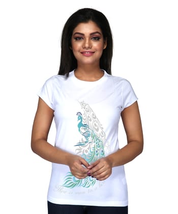 Fine Feathers - Premium Round Neck Cotton Tees for Women - White