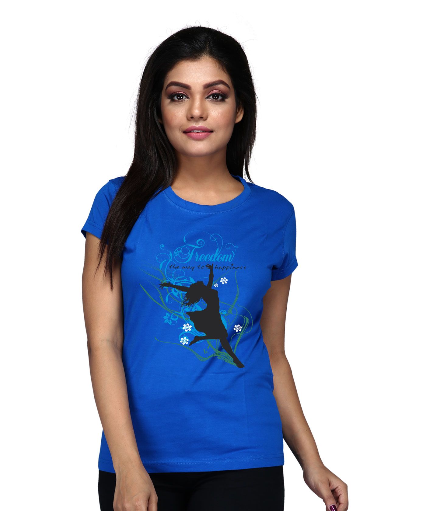 Freedom - Premium Round Neck Cotton Tees for Women - Electric Blue