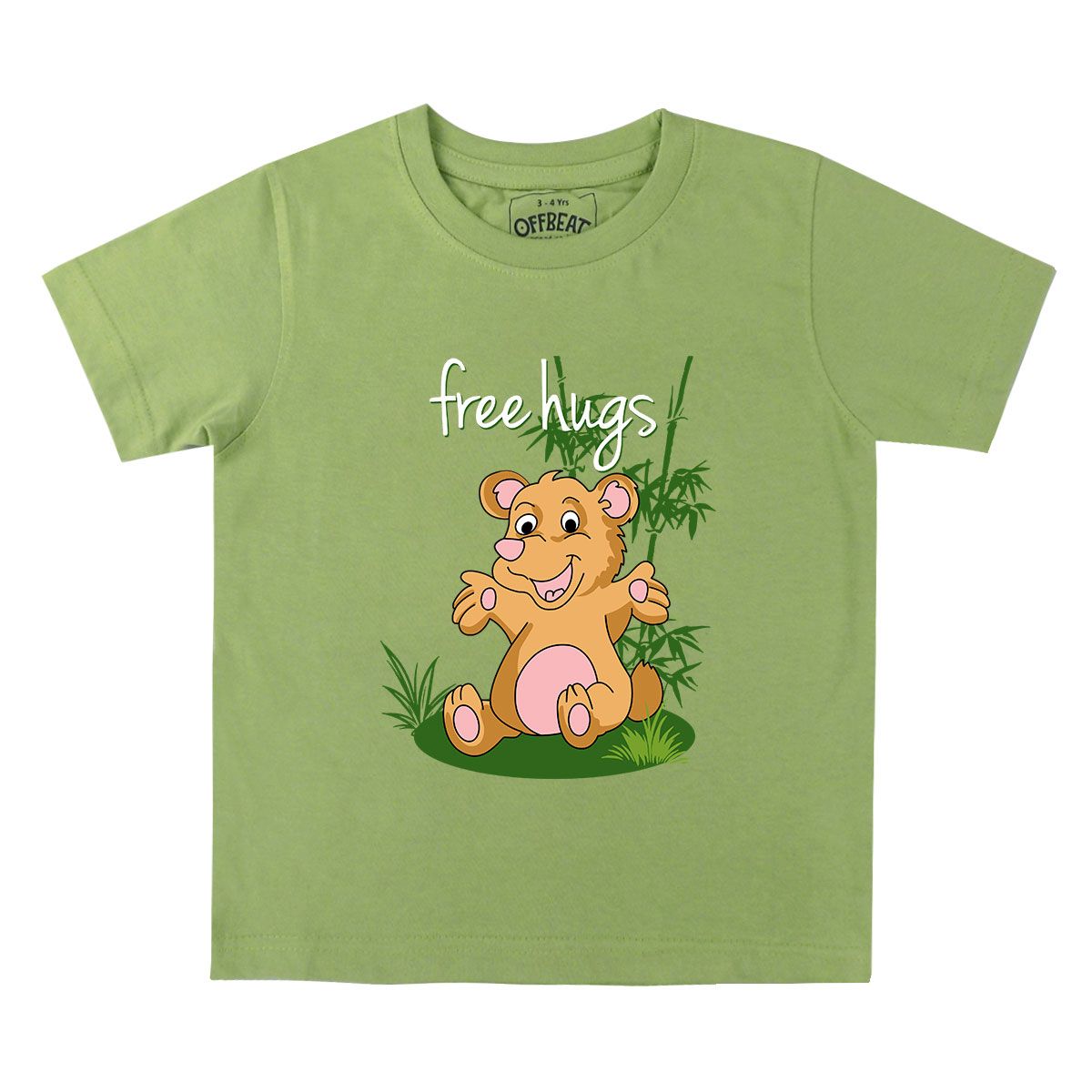 Free Hugs - Premium Round Neck Cotton Tees for Kids - Parrot Green