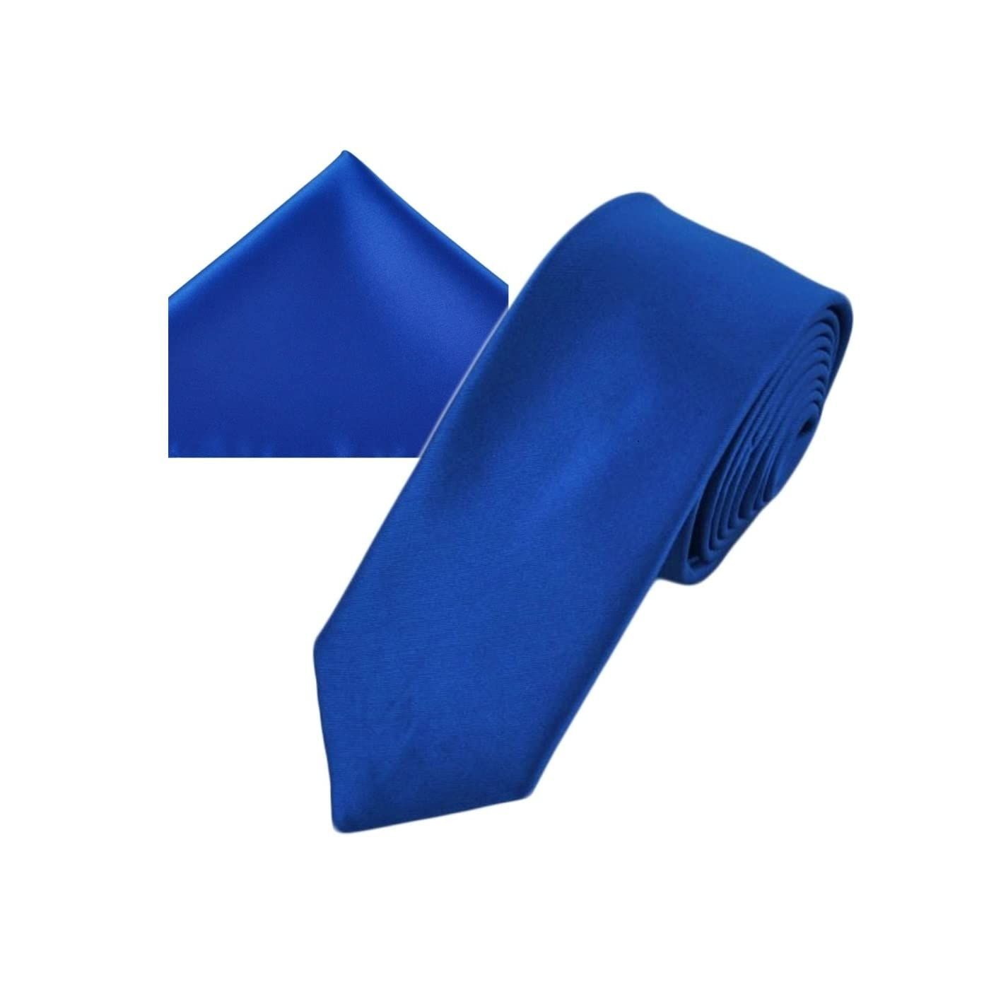 GREYKNOT Premium Royal Blue Coloured Pocket Square And Tie Combination