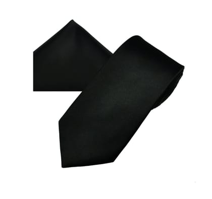 GREYKNOT Jet Black Coloured Pocket Square and Tie Combination