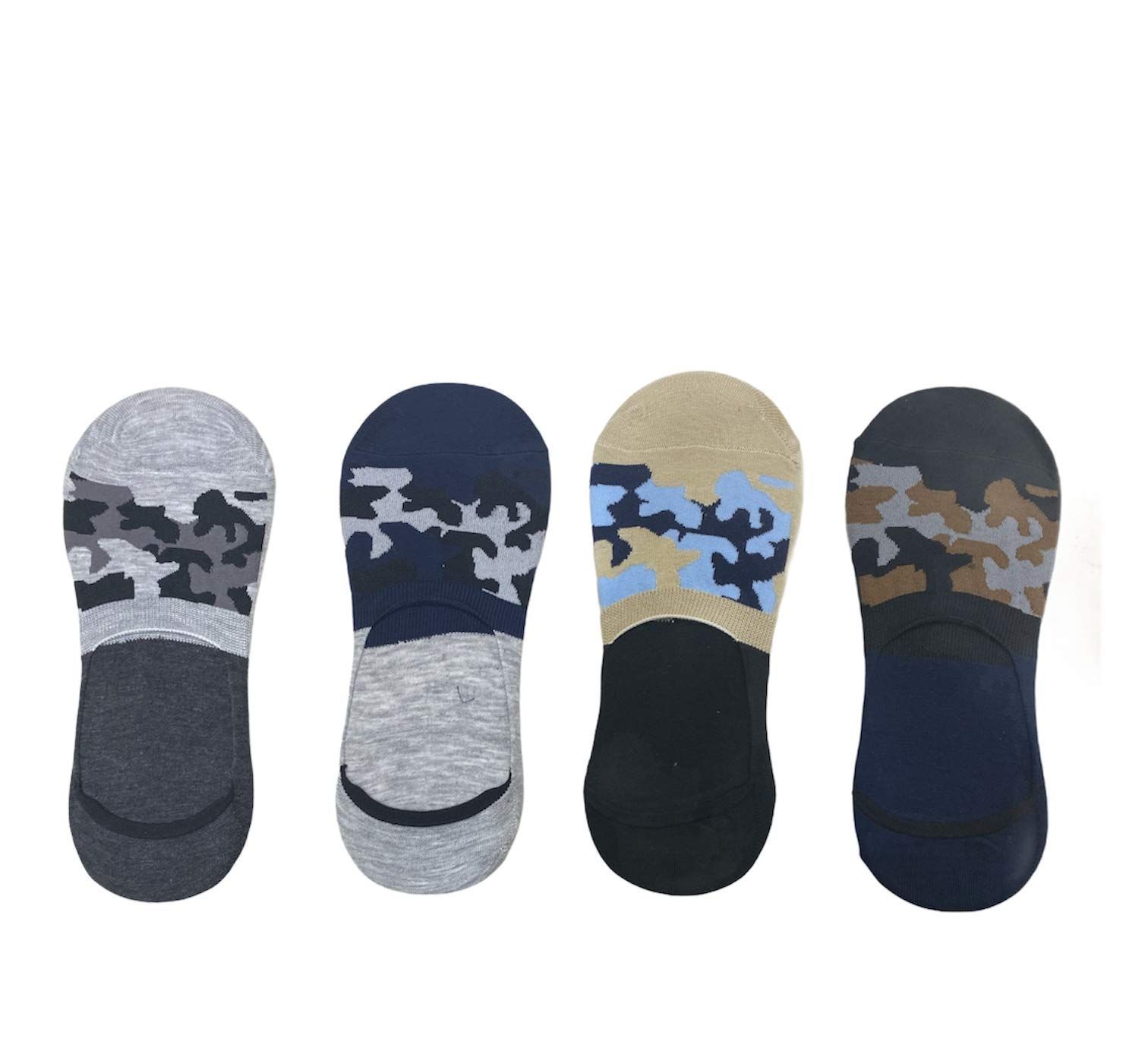 COSSESS loafer cotton socks | Anti slip silicon | Free size | unisex | no show | camoflouge print | Pack of 4