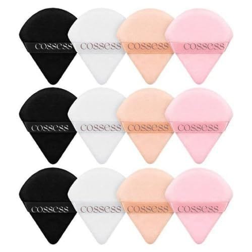 COSSESS Triangle Powder Puff| Pizza Puff| For Women Makeup Sponge puff Face Dry Wet Makeup Puff for Loose Powder Body Powder, Cotton Cosmetic Sponge for Contouring, Under Eyes and Corners pack of 12