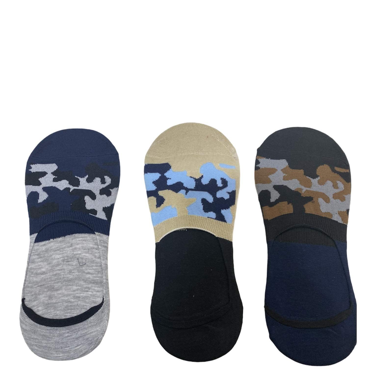 cossess loafer cotton socks | Anti slip silicon | Free size | unisex | no show | camoflouge print | Pack of 3