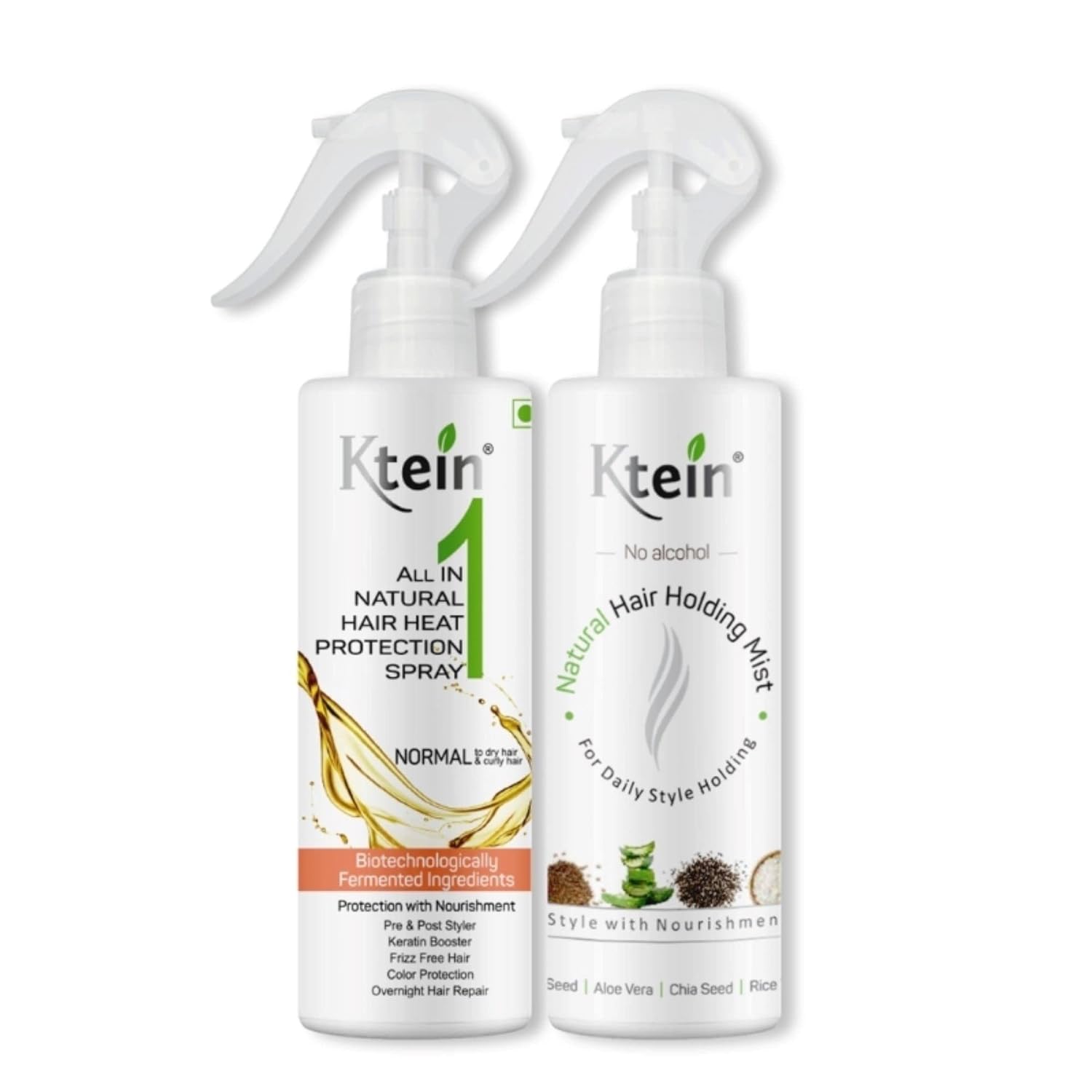 Ktein All in 1 Natural Hair Heat Protection Spray with Argan Oil Vitamin E Pro Vitamin B3 and Holding Spray 200ml