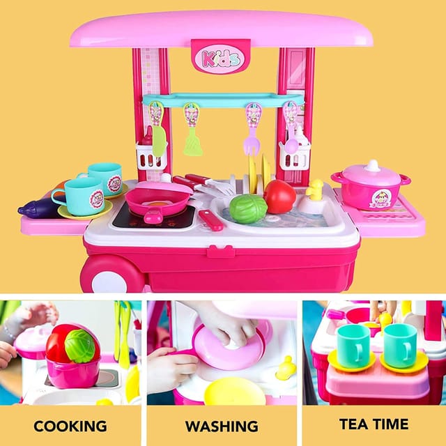 Pretend Play Kitchen set for Kids | Little Chef kids kitchen playset with  Accessories Pots, Pans, dishes, cups, utensils, food toys with Adorable