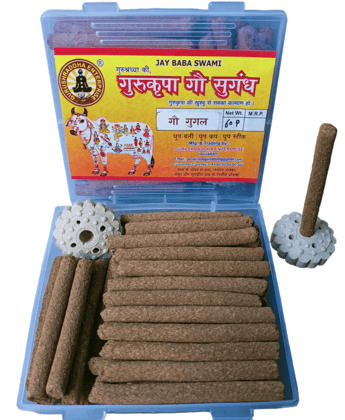 Gurushraddha Dhoop Sticks Gugal Cow dung Herbal Organic Ecofriendly Natural Guggul Dhoop Batti Bamboo Less Incense Sticks (60 Sticks).with Holder Stand