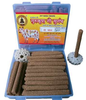 Gurushraddha Dhoop Sticks Chandan Cow dung Herbal Organic Ecofriendly Natural Sandal Dhoop Batti Bamboo Less Incense Sticks (60 Sticks).with Holder Stand