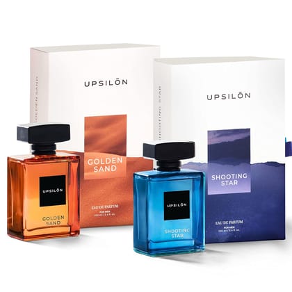 UPSILON Combo of Shooting Star & Golden Sand Eau De Parfum Premium Long Lasting Fresh & Powerful Fragrance Spray Travel Friendly Luxury Parfum Scent | Men’s Perfume | Each 100ml - Pack Of 2