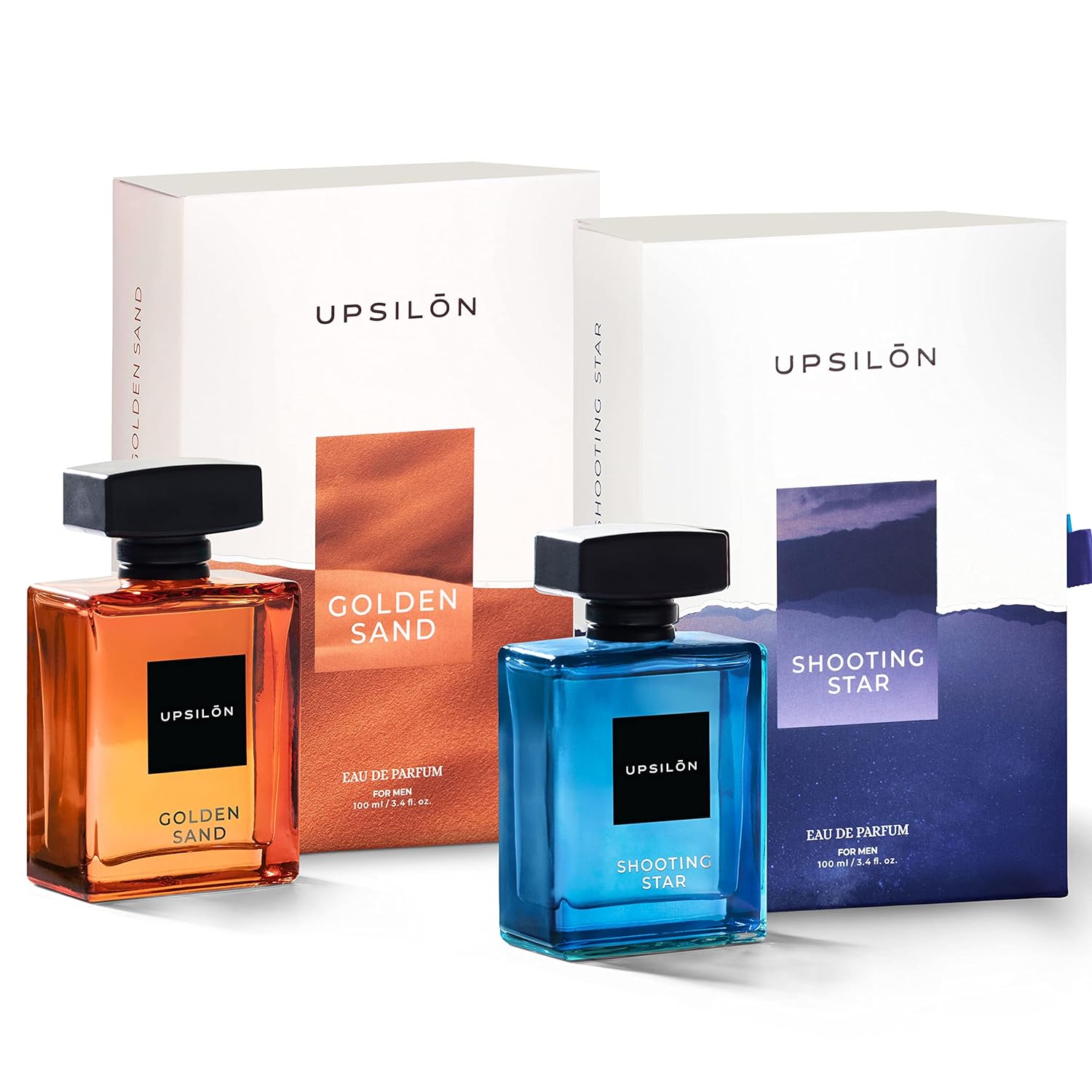 UPSILON Combo of Shooting Star & Golden Sand Eau De Parfum Premium Long Lasting Fresh & Powerful Fragrance Spray Travel Friendly Luxury Parfum Scent | Men’s Perfume | Each 100ml - Pack Of 2