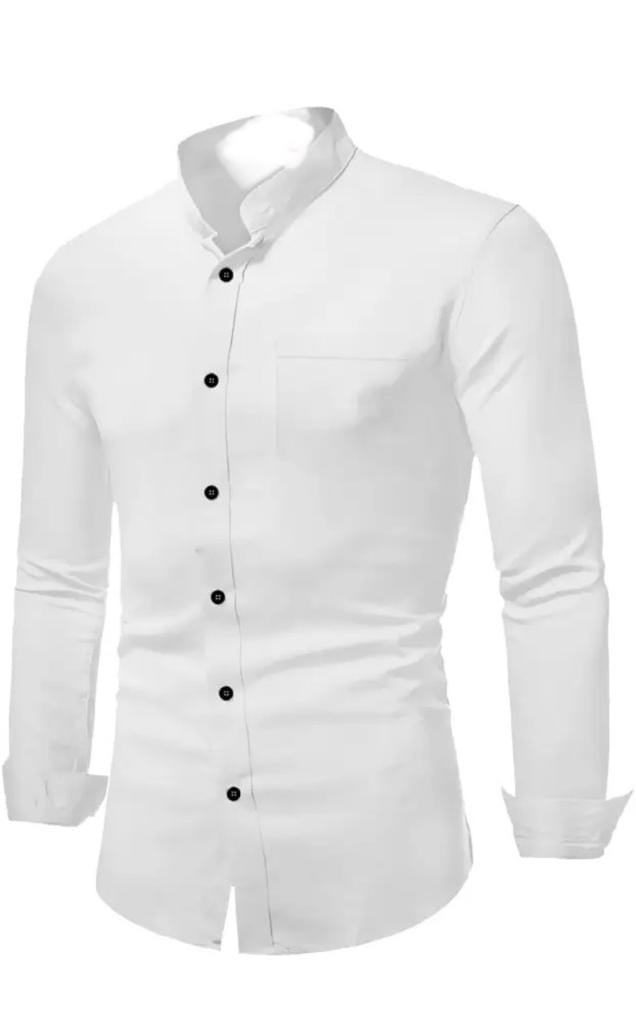 Men Regular Fit Solid Mandarin Collar Casual Shirt