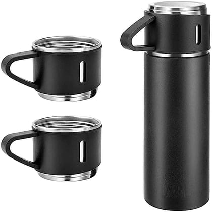 Viva Smart Stainless Steel Vacuum Flask and Flask Set, 3 Steel Cups with Flask Combo, Size-500ML, Odorless & Keeps Liquid Cold/Hot, Ideal Gift for Diwali and Birthday Gift Return Gift