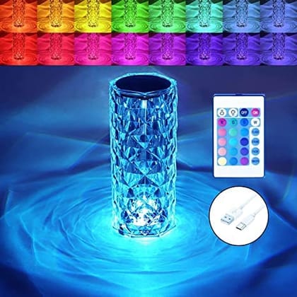 VIVA SMART Rose Crystal Lamp,16 Color Changing Rose Crystal Diamond Table Lamp,USB Rechargeable Touch Bedside Lamp Night Light with Remote Control, for Bedroom Living Room Party Dinner Decor