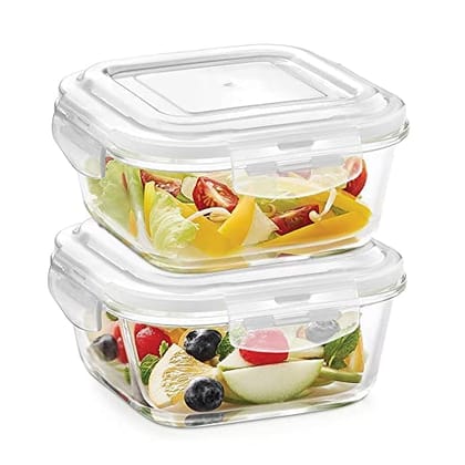 VIVA SMART clip N Store Microwave & Oven Safe, Glass Storage Container, 320 ml Square, With Air Tight Lid ( borosilicated glass)( SET OF 2)